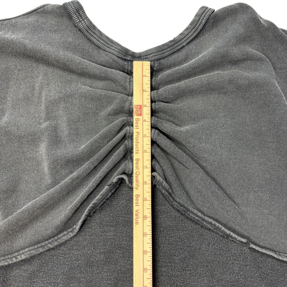 Free People Bae Pullover Dropped Shoulder Washed Black Ruched Drawstring - Picture 9 of 12